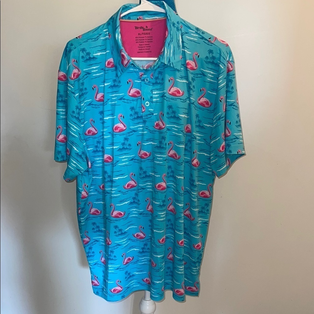 Birdie Bound Aqua Flamingo Print Shirt